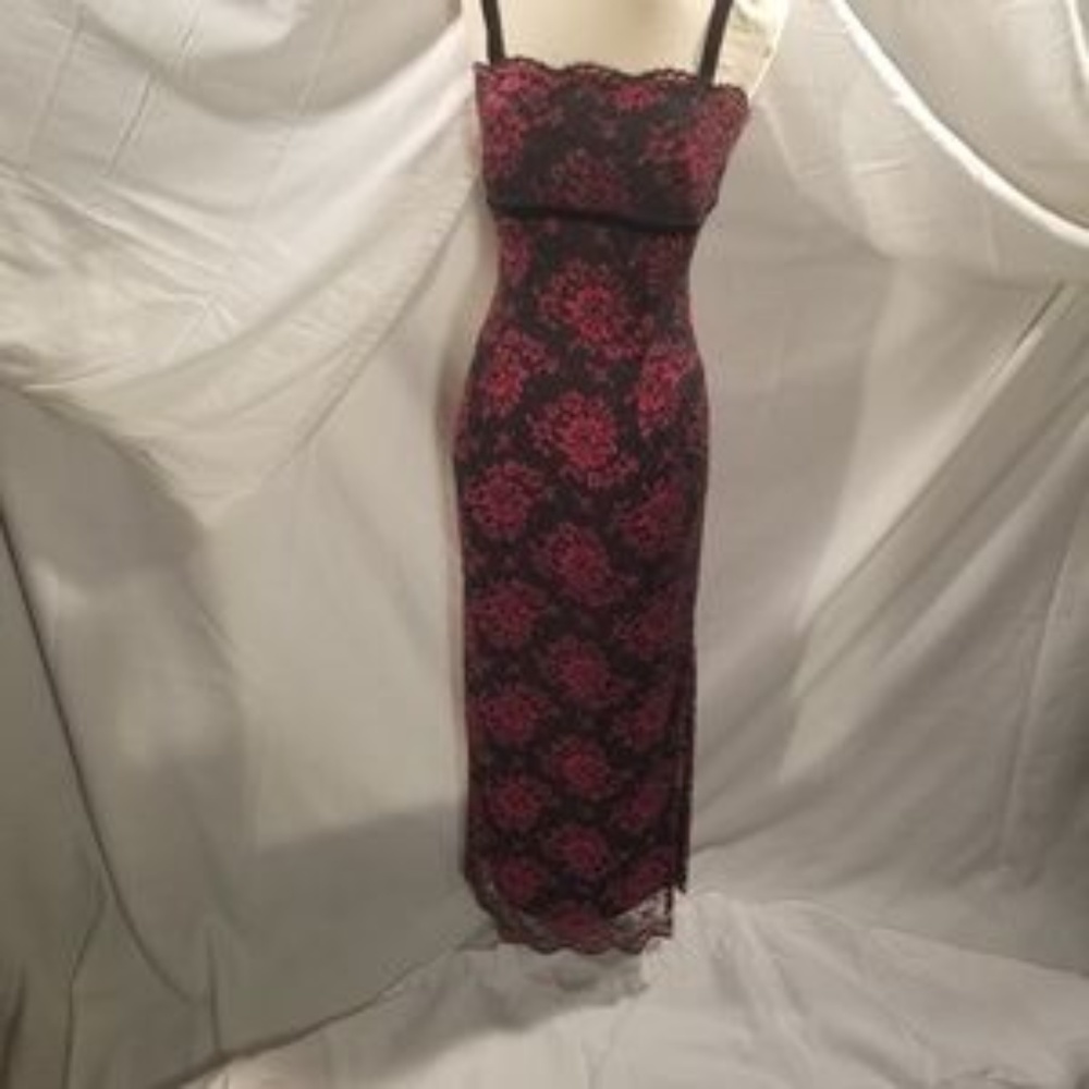 Red and Black lace detail Prom Dress